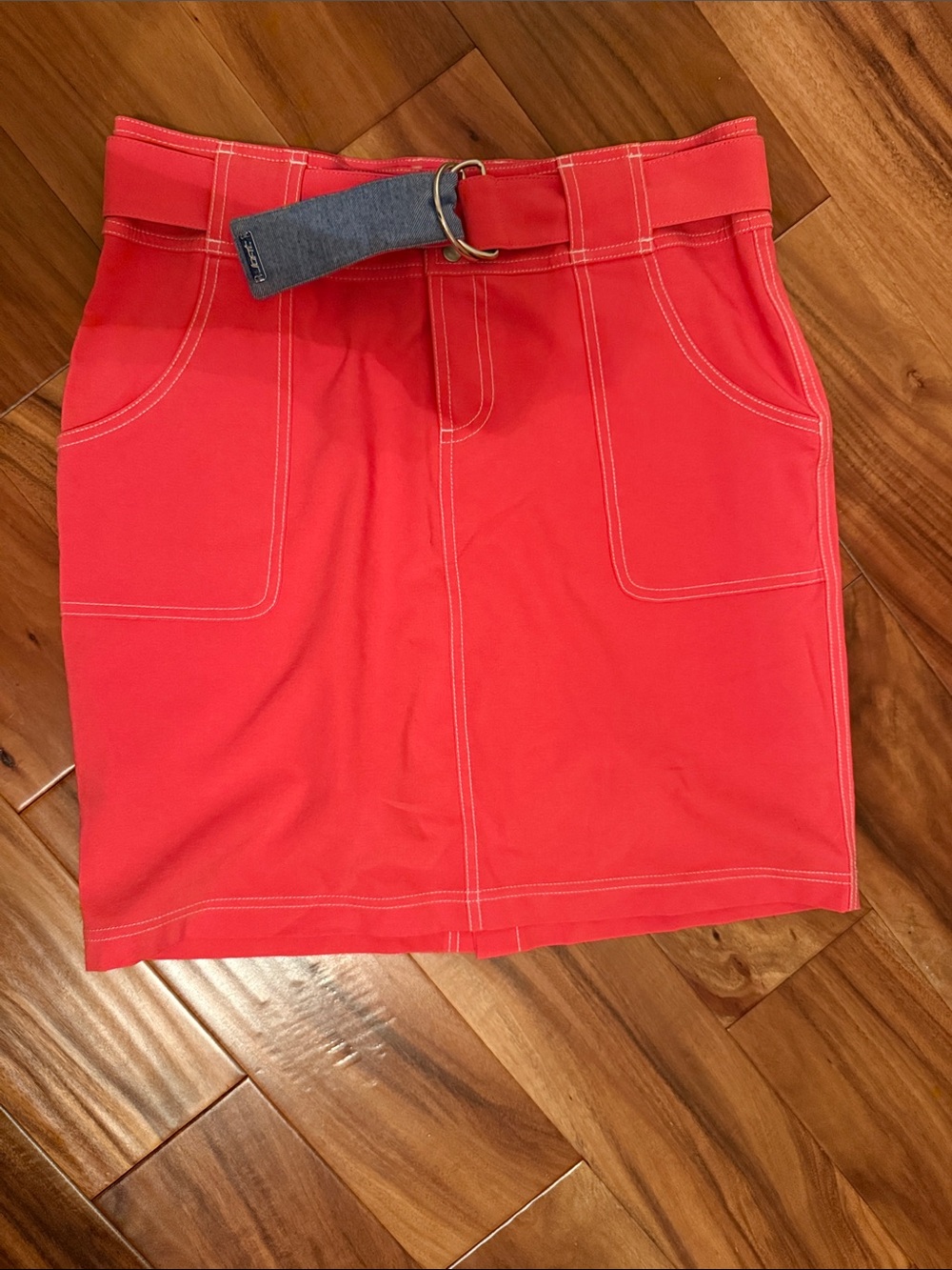 Jofit Coral Mini Skirt with Contrast Stitching and Belt